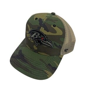 47 Brand Baltimore Ravens NFL Camo Trucker Hat Mens Mesh Snapback Cap OSFA